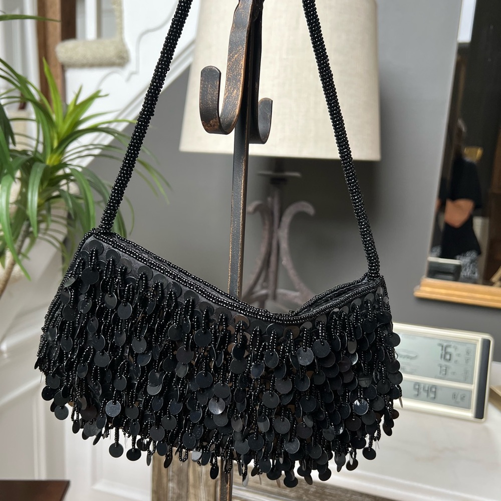 Evening Bag Chic Black Sequin Clutch